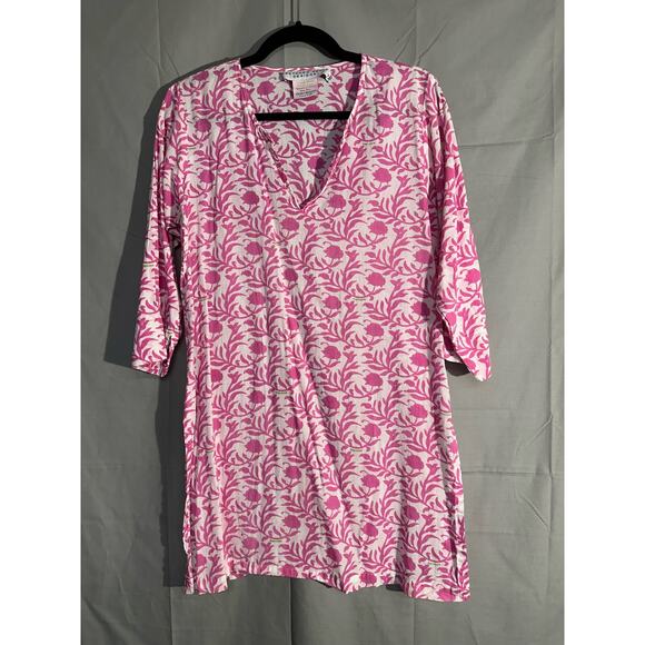 Gretchen Scott Top Womens Small Pink Floral Tunic Cotton Beachy Boho Lightweight - Picture 9 of 11